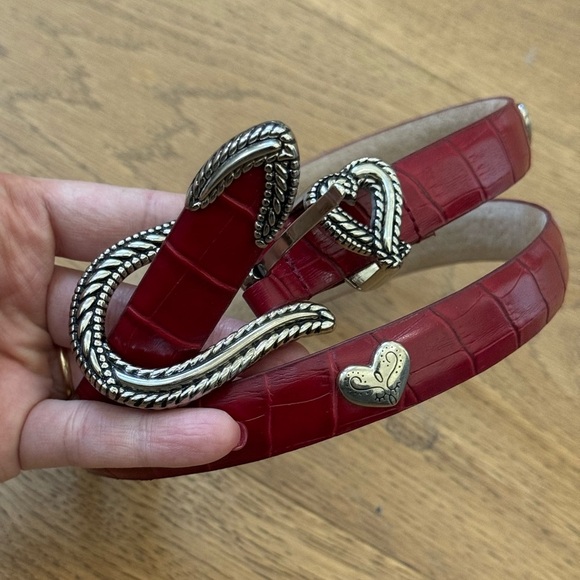 Designer-Inspired Red Leather Belt with Steel Hardware - Size Small - Like New - Picture 1 of 7